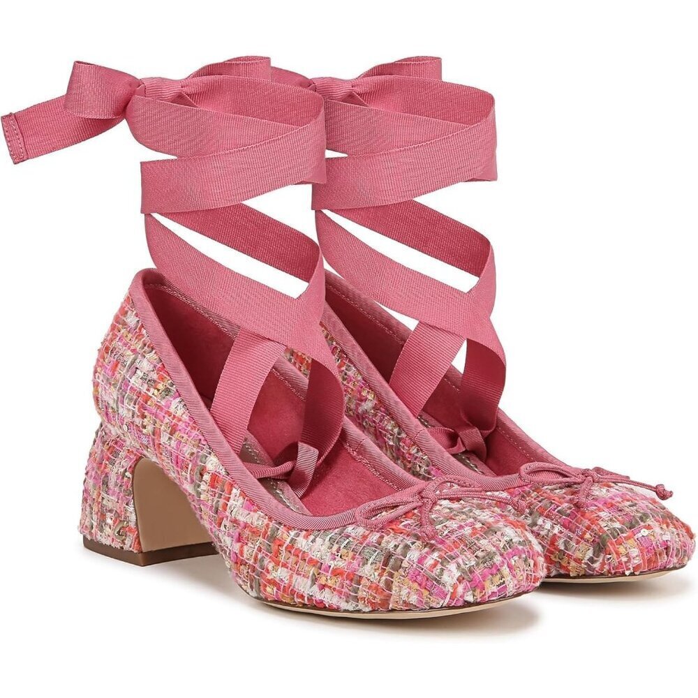 Circus by Sam Edelman Womens Pink Multi Fabric Block Heel Della Lace-up Pump